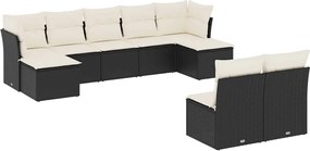 vidaXL Set mobilier de grădină cu perne, 9 piese, negru, poliratan