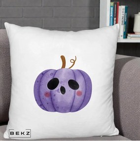 Perna Decorativa Dovleac Halloween Mov Kawaii, 40x40 cm, Alb Pufos, Husa Detasabila, Perna Inclusa, BEKZ®