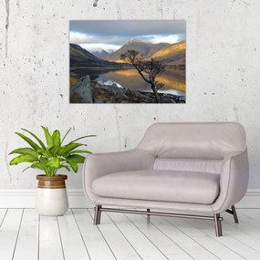Tablou pe sticlă - Munții de lângă lac (70x50 cm)