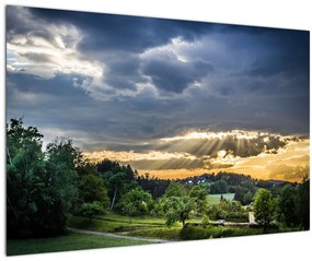 Tablou cu peisaj și raze de soare (90x60 cm)