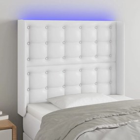 Tablie de pat cu LED, alb, 93x16x118 128 cm, piele ecologica 1, Alb, 93 x 16 x 118 128 cm