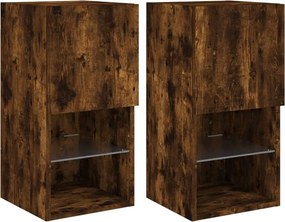 vidaXL Comode TV cu lumini LED, 2 buc., stejar fumuriu, 30,5x30x60 cm