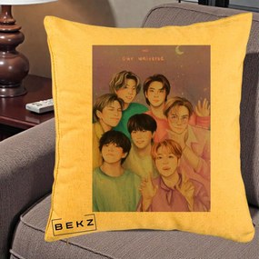 Perna Personalizata K-pop BTS Our Universe Fanart Violet Pastel, 40x40 cm, Galben, Husa Detasabila, Perna Inclusa, BEKZ®