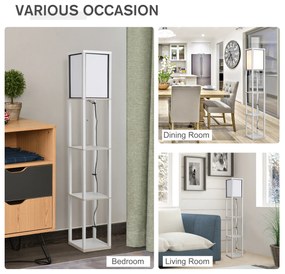 HOMCOM Lampă de Podea 40W cu 3 Rafturi Integrate și Comutator de Picior, Lampă Modernă din MDF și Acrilic, 26x26x160 cm, Alb | Aosom Romania