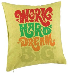 Perna Decorativa, Model Work Hard Dream Big, 40x40 cm, Verde, Husa Detasabila, Burduf