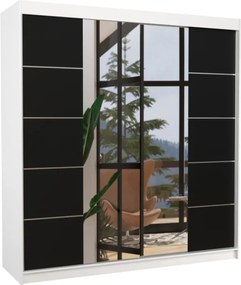 Dulap cu uși glisante DALMATIA – cu oglindă – 200x58x215 cm – Alb / Negru