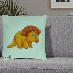 Perna Decorativa Triceratops Portocaliu, 40x40 cm, Verde Menta, Husa Detasabila, Perna Inclusa, BEKZ®