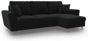 Colțar negru extensibil, cu spațiu de depozitare cu tapițerie din catifea Kyoto – Cosmopolitan Design