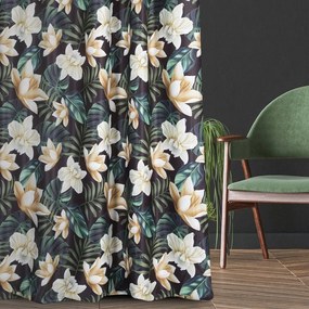 Draperie verde scurtă decorativă, cu flori, agățat de cârlige Lungime: 170 cm