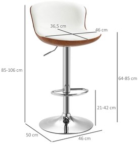 HOMCOM Set de 2 Taburet de Bar Design Contemporan Înălțime scaun reglabilă 64-85 cm rotativ 360° acoperire sintetică Crem Imitație Lemn | Aosom Romania