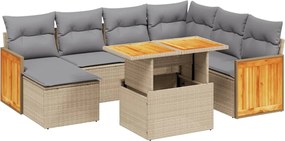 vidaXL Set canapele de grădină, 8 piese, cu perne, bej, poliratan