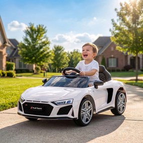 AIYAPLAY Mașină Electrică pentru Copii 12 V Audi R8 Spyder, 3+ Ani, 3-5 km/h, 2 Motoare și Telecomandă, Albă | Aosom Romania