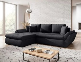 Colțar extensibil dumonde cu ladă de depozitare si sezut confortabil din spuma high-density, Loana Euphoria Black 270x185 cm