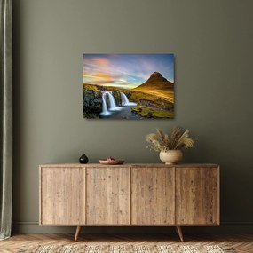 Tablou pe sticlă cu munții și cascade pe Islanda (70x50 cm)