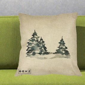 Perna Decorativa Brazi Inzapeziti Acuarela, 40x40 cm, Crem, Husa Detasabila, Perna Inclusa, BEKZ®