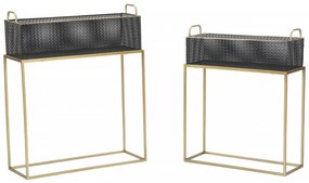 Set 2 jardiniere aurii / negre din metal, 60x23x73,5 cm / 51x20x64 cm, Fashion Mauro Ferreti