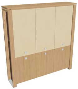 Dulap înalt Verno+ 200 x 46 x 210 cm, uși combinate, stejar deschis / vanilie