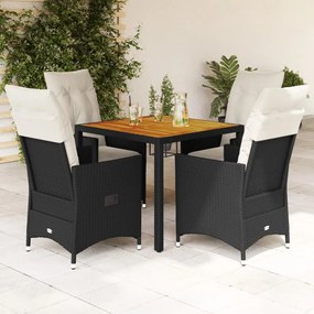 3276680 vidaXL Set mobilier de grădină cu perne, 5 piese, negru, poliratan