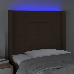 Tablie de pat cu LED, maro inchis, 93x16x118 128 cm, textil 1, Maro inchis, 93 x 16 x 118 128 cm