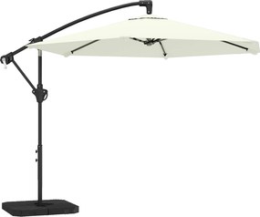 Outsunny Umbrelă cantilever 3 m cu bază încrucișată și plăci de greutate, umbrelă de grădină exterioară cu manivelă, crem | Aosom Romania