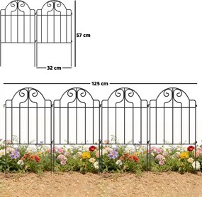 Outsunny Set cu 4 garduri metalice de grădină 125x57 cm cu design arcuit, rezistente, ușor de montat pentru patio, gazon, negru | Aosom Romania