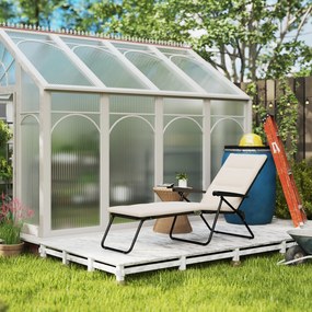 Outsunny Șezlong pliabil reglabil 6 poziții cu saltea + cotiere oțel/poliester 153 x 58,5 x 89 cm crem | Aosom Romania