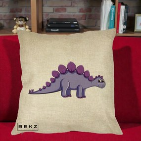 Perna Personalizata Stegozaur Mov, 40x40 cm, Crem, Husa Detasabila, Perna Inclusa, BEKZ®