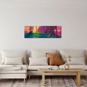 Tablou - Pictură în ulei, călătorie într-un țărăm fantastic (cu ceas) (90x30 cm)