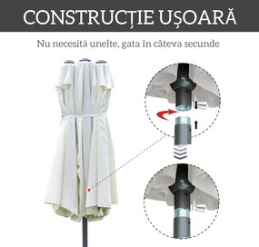 Outsunny Umbrelă Dublă cu 12 Spițe, Bază în Cruce și Manivelă, din Oțel și Poliester, 455x265x238 cm, Bej | Aosom Romania