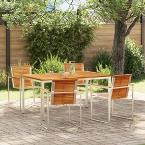 vidaXL Set de dining pentru grădină , 5 piese, masă din lemn de tec și oțel inoxidabil.