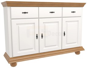 Comoda Select lemn masiv, alb/natur, 3 usi 3 sertare 144 x 40 x 87 cm