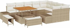 vidaXL Set de canapele pentru grădină cu pernă 12 pcs Bej Rattan poli