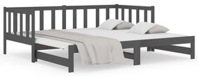 814666 vidaXL Pat de zi extensibil, gri, 2x(90x190) cm, lemn masiv de pin