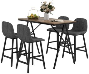 HOMCOM Set Bar Pavilion 5 Piese, Masă și 4 Scaune, Captușeală Groasă, Aspect de In, Gri Închis | Aosom Romania
