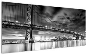 Tablou - Podul Benjamin Franklin, Philadelphia, alb-negru (120x50 cm)
