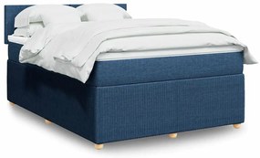 vidaXL Pat box spring cu saltea, albastru, 140x200 cm, textil