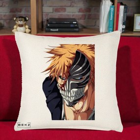 Perna Personalizata Bleach Ichigo Masca Hollow, 40x40 cm, Crem Reliefat, Husa Detasabila, Perna Inclusa, BEKZ®