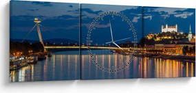 Tablou cu Bratislava și palat (cu ceas) (90x30 cm)