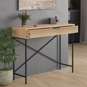 Masă consolă în culoare naturală cu aspect de lemn de stejar 35.5x110 cm Ecrin – Marckeric