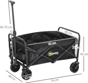 Outsunny Cărucior de Grădină Pliabil și Compact, Cărucior Multifuncțional cu Roți Universale și Mâner Reglabil pentru Sport, Camping, Cumpărături, Negru | Aosom Romania