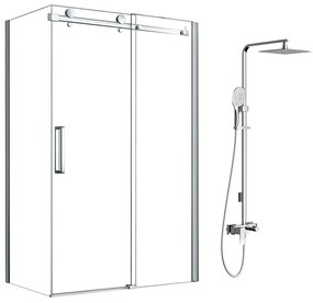 Pachet cabina de dus Fluminia Paloma crom 100x80 cm si coloana de dus OMNIRES Parma crom