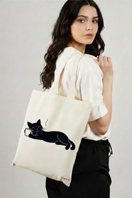 Sacosa de Panza pentru Cumparaturi, Geanta Tote, model Caffeine Cat 20 38 x 34.5 cm, Alba, BEKZ®