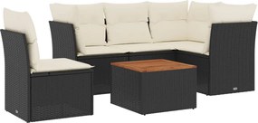 vidaXL Set mobilier de grădină cu perne, 6 piese, negru, poliratan