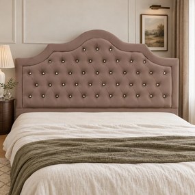 Pat tapițat Chesterfield din catifea Imperio Deluxe 180×200 cm, cappuccino, cu ladă de depozitare