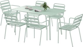 Outsunny Set de grădină - set de luat masa 7 piese cu 1 masă și 6 scaune suprapuse din oțel, verde deschis | Aosom Romania