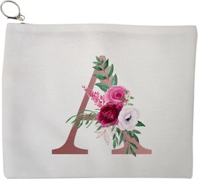 Portfard Cosmetice tip Plic, Cu litera A Rose Gold si Trandafiri, 23x18 cm, Alb, BEKZ®
