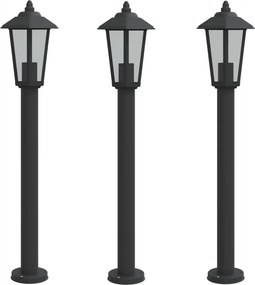 vidaXL Lămpi de podea de exterior 3 buc. negru 80 cm oțel inoxidabil