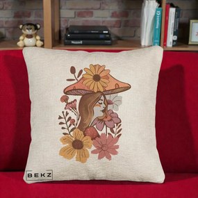 Perna Decorativa Fata Ciuperca Florala Boho, 40x40 cm, Bej Canapea, Husa Detasabila, Perna Inclusa, BEKZ®