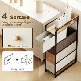 HOMCOM Comodă Slim din Material Textil cu 4 Sertare Pliabile, Mobil Compact din Oțel pentru Dormitor, Baie și Living, 20x47x84,5 cm, Multicolor | Aosom Romania
