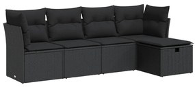 3325261 vidaXL Set mobilier de grădină cu perne, 5 piese, negru, poliratan